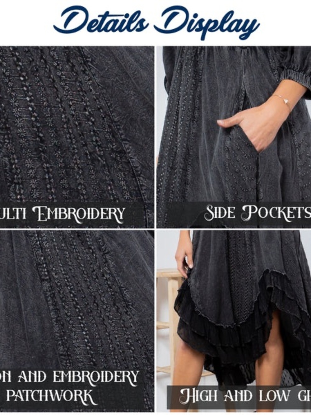 Young Threads Effortless Elegance: Sheared & Elasticated V-Neck Hi Lo Dress - Picture 5 of 9